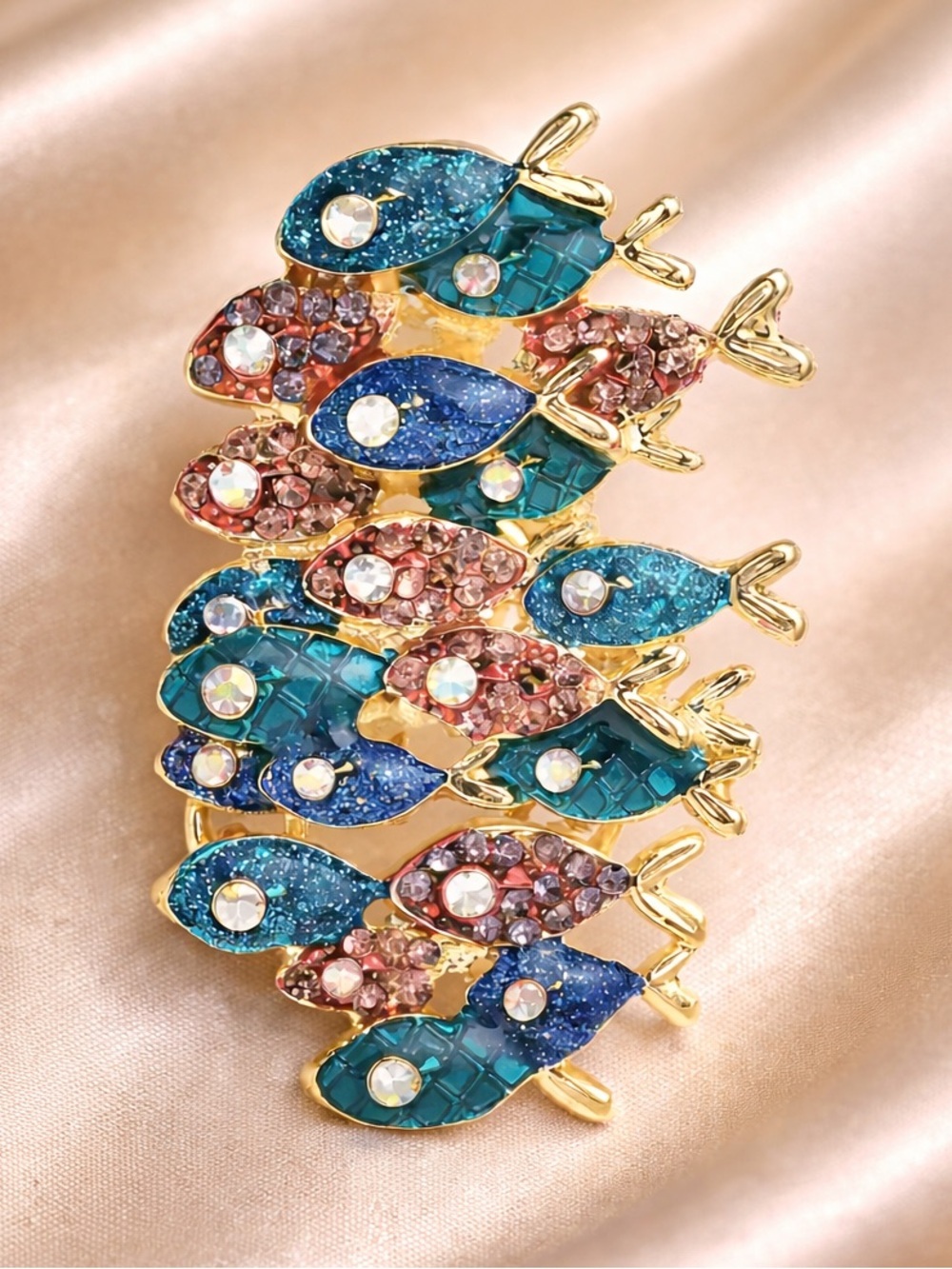 Colorful Crystal Fish Stretch Brooch - Picture 6 of 10